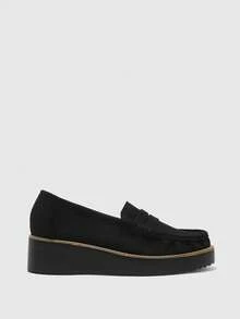 CUCCOO BIZCHIC 杏色優雅圓頭坡跟一腳蹬平底鞋，舒適百搭，適合上班、休閒與正式場合 - 黑色. - 查看 2