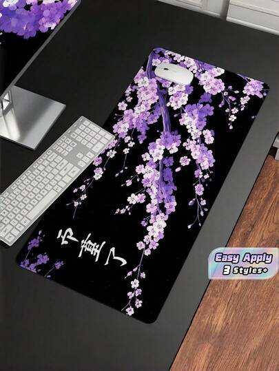 1PC Large Non Slip Rubber Base Smooth Cloth Surface Purple Kawaii Cherry Blossom Sakura Floral Pattern Cute Computer Mouse Pad Desk Mat Keyboard Pad Office Home Study Desktop Protector Laptop Accessory Gift For Girlfriend Women Friends