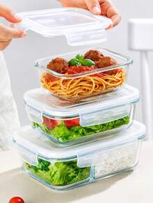 Haus Hana Madebyblanc 1pc Microwave Can Heat Glass Lunch Boxes For Office Workers, Lunch Boxes For Refrigerators, And Large Capacity Fresh-Keeping Bowls With Rice And Meal Boxes,Kitchen,Christmas Gift - transparent color - View 2