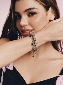 Popjeli Gelang Motif Leopard dan Cherry Charm 1, Gelang DIY Retro Cinta untuk Gadis Bintang - Perak - View 8