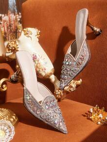 CUCCOO TILAWA Water Drop Pattern Rhinestone Elegant Sexy Pointed Women's High Heels - Exquisite And Fashionable Design, With A Pedal Design Stiletto Women - Champagne - View 1