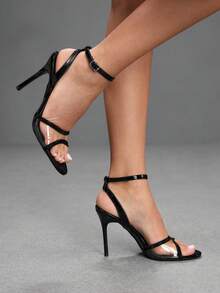 CUCCOO SZL Patent Leather Transparent Splicing Strap Buckle Stiletto Sandals, Commuter Workplace Model - Black - View 1