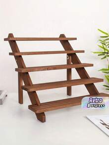 1PC Multi Layer Wooden Display Stand, Vintage Natural Wood Step Shelf Organizer, Earring Ring Jewelry Display Rack, Doll Figurine Storage Shelf, Countertop Multi Purpose Organizer For Home And Shop, Rustic Vanity Dresser Decor, Space Saving - Multicolor - View 1
