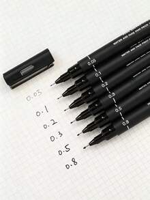3/6 buah, 0,05/0,2/0,3/0,5/0,8 mm, Pena Mikro Presisi untuk Seniman / Pena Garis Halus / Pena Teknik - Ujung Sedang Tahan Air, Cocok untuk Sketsa dan Dokumen Kantor, Kembali ke Sekolah - hitam - View 2