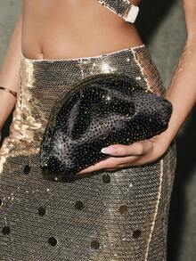 SHECARRY Ladies Fashion Black And Gold Dinner Bag, Exquisite Flash Diamond Clutch Bag, For Parties, Festivals, Weddings, Dress Matching - black gold - View 7