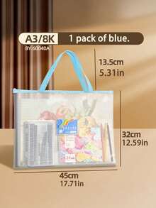 Extra Large Portable Tutoring Bag, Simple High-Appearance Clear Mesh File Pouch, Large Capacity Art Tool Bag Compatible With A2, A3; For Holiday Tutoring, Textbook Storage, Art Training, Painting Tools Storage - multicolor - View 6