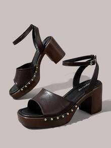 Styleloop Women's High-Heeled Sandals, Thick Heels And Thick Soles, Bohemian Wear, Holiday Style, A Must For Summer Travel - PU dark brown - View 5