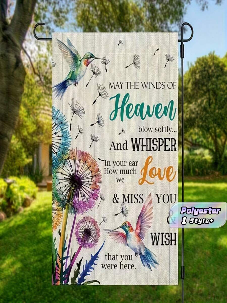 1PC Angel Wind Garden Flag, Double-Sided Memorial Floral Hummingbird Design, Vibrant Durable Polyester For Outdoor Home, Yard, Patio, Celebration, No Pole Included - multicolor - View 1