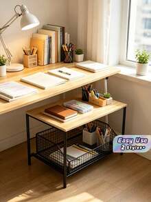 Organizer Meja Dapur dengan Laci Logam, Rak Penyimpanan Tarik Keluar dari Kayu Solid untuk Mesin Kopi, Peralatan Dapur, dan Microwave - MultiWarna - View 2