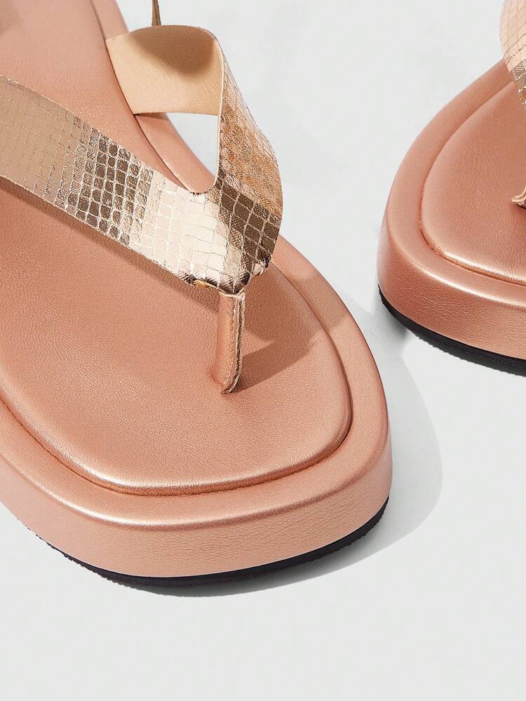 HighSole Spring And Summer New Double Belt Rear Buckle Design Thick Sole Simple Versatile Style  Women's Sandals Daily Commuting Shopping Wear - Champagne - View 5