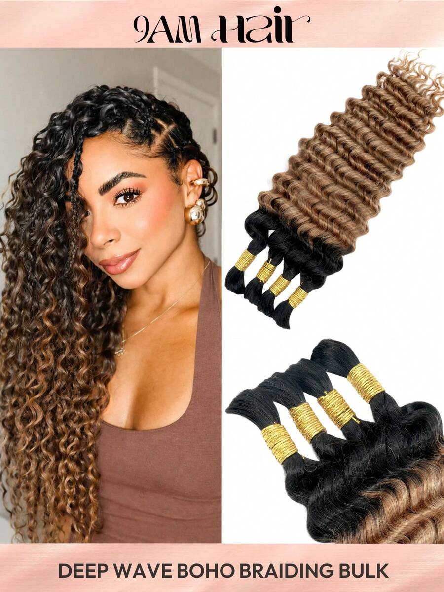 100% Human Braiding Hair For Boho Braids Deep Wave Curly Human Hair Braiding Hair 4 Bundles/Pack 95g Full Head Natural Black Bulk Human Hair Extension For Knotless Braiding Wet Wavy No Weft Pre Separated Braiding Hair Human Hair Extensions For Women