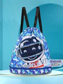 Cartoon Printed Waterproof Drywet Separated Shoulder Backpack, Swimming Bag, Beach Storage Bag, Drawstring Toiletry Bag - Blue - View 1