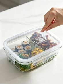 Haus Hana Madebyblanc 1pc Microwave Can Heat Glass Lunch Boxes For Office Workers, Lunch Boxes For Refrigerators, And Large Capacity Fresh-Keeping Bowls With Rice And Meal Boxes,Kitchen,Christmas Gift - transparent color - View 6