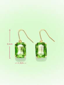 Popjeli 18k Gold-Plated Exaggerated Diamond-Set Square Green Light Luxury High-End Earrings - Green - View 7