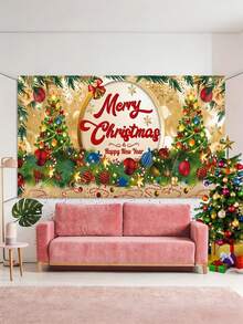 1pc 70.87x43.31 InchChristmas Hanging Banner Backdrop For Party, Holiday Outdoor Scene Decor Garland - Christmas tree - View 6