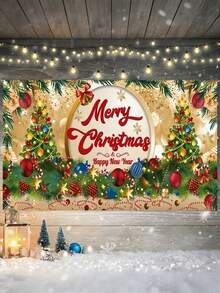 1pc 70.87x43.31 InchChristmas Hanging Banner Backdrop For Party, Holiday Outdoor Scene Decor Garland - Christmas tree - View 4