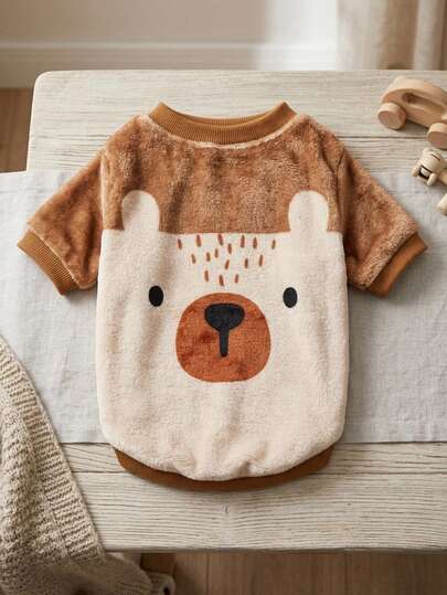 PETSIN 1 Printed Teddy Bear Flannel Sweatshirt, Thick And Warm For Pets In Autumn And Winter