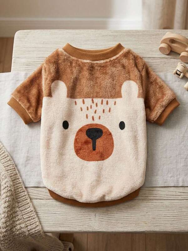PETSIN 1 Printed Teddy Bear Flannel Sweatshirt, Thick And Warm For Pets In Autumn And Winter