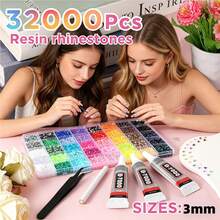 32,000pcs/40 Colors/3mm Flat Bottom Rhinestone Set, Multi-Color Handmade Gems Set With Pickup Pen And Tweezers. Suitable For DIY, Clothing, Shoes Sparkling Jewelry Colorful Mixed Color Palette., Gift Ideas - Multicolor - View 4