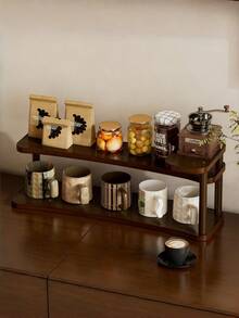1Set Multi Tier Arc Shape Shelf Rack Wood Grain Storage Display Organizer Freestanding Wall Mount Curved Edge Minimalist Walnut Color Bookend Plant Stand Desk Bookshelf Unit For Living Room Bedroom Office Kitchen Balcony Entryway Housewarming - Walnut - View 6