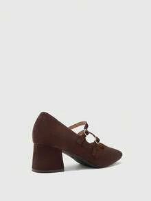 CUCCOO BIZCHIC Simple Ladies Mary Jane Casual Commuter Thick Heel High Heel Shoes - Coffee brown, - View 5