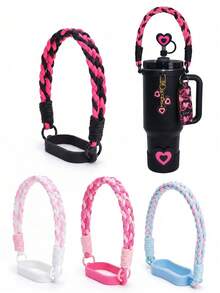 1Pc Double‑Layer Portable Handle Strap, Color‑Block Water Bottle Lanyard Accessory, Bottle Decor Ornament Fit For 20‑40oz Tumbler, For Gym, Camping And Outdoor Activities Use - Multicolor - View 2