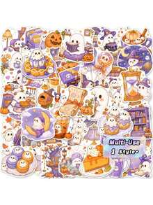 50Pcs Cute Halloween Ghost Stickers – Pumpkin Festival Decals For Journaling, Water Bottle, Laptop, Waterproof Doodle Holiday Party Decor - multicolor - View 1