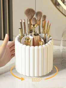 1pc Large Capacity Rotating Makeup Brush Holder Storage Box Multi Functional Space Saving Desktop Cosmetic Organizer Solid Color Cosmetic Storage Case For Vanity Table Bedroom Gift Giveaways Makeup Accessories Display Container - Multicolor - View 3