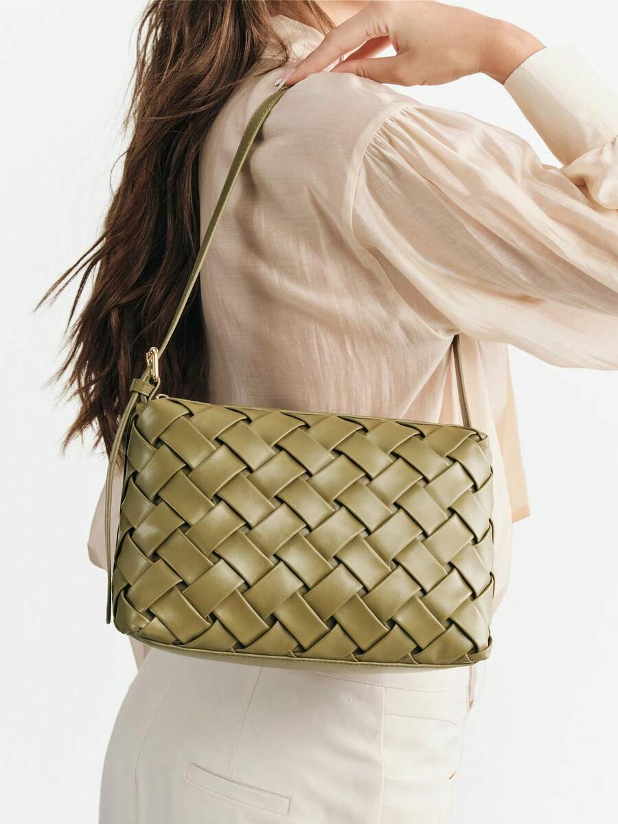 SHECARRY Women's Fashion Olive Green Handbag, Exquisite Pleated Craftsmanship, Soft And Lightweight, Versatile, For Daily, Commuting, Dating, Shopping - Olive Green - View 1