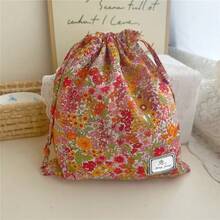 [Charming Floral Bag] Vibrant Floral Pattern 1pc Drawstring Bag - Charming Fabric Gift & Storage Pouch With Motif, Perfect For Jewelry, Cosmetics, Travel Essentials & Home Organization - Multicolor - View 9