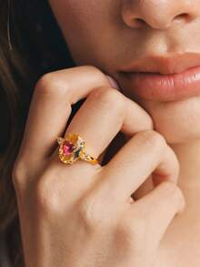 Popjeli Fashion Irregular Love Diamond Ring - Pink - View 1