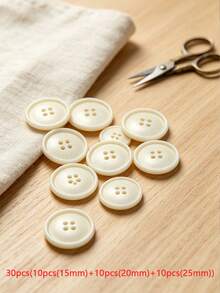 Vintage Imitation Wooden Concave Four-Hole Buttons Multicolor Resin Sewing Fasteners Bulk Supply For Overcoat, Windbreaker, Suit, Handmade Garment Sewing Supplies - White - View 13