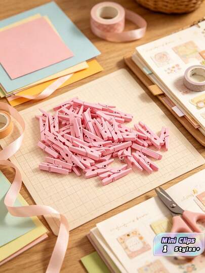 100Pcs Mini Wooden Pegs Pink, Mini Photo Clips Clothespins For DIY Crafts Decoration, Small Wooden Clips For Hanging Photos Notes Cards, String Lights Display, Scrapbooking Embellishments, Versatile Craft Supplies For Home Party,