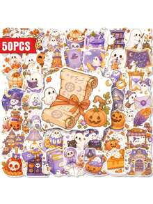 50Pcs Cute Halloween Ghost Stickers – Pumpkin Festival Decals For Journaling, Water Bottle, Laptop, Waterproof Doodle Holiday Party Decor - multicolor - View 5