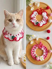 PETSIN 1PC Sweet Strawberry Pet Saliva Towel Soft Knit Neckwear For Puppy Kitten - Multicolor - View 3