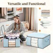 Foldable Storage Box With Lid Clear Window Reinforced Carry Handle Closet Organizer Bin For Clothing Bedding Blanket Neat Home Storage Container - Multicolor - View 4