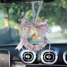 Elegant Crystal Car Hanging Ornament, Heart‑Pattern Bow Ribbon Pearl Decor, Hollow Locket Pendant For Scented Plaster, Rearview Mirror Hanging Accessory, Auto Interior Fragrance Decoration, Perfect Festival & Birthday Gift For Car Owners - multicolor - View 6
