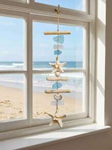 Cirelle 1pc Coastal Sea Glass & Starfish Wall Hanging, Beach Ocean Theme Hanging Ornament, Nautical Wall Decor For Bedroom, Living Room, Patio - one size fits all - View 1