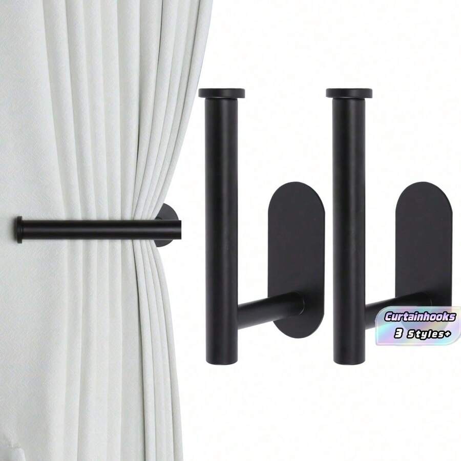 2 Pieces No-Drill Adhesive Curtain Tiebacks, Curtain Buckles, Curtain Hooks & Curtain Holdbacks For Curtains - multicolor - View 1