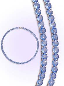 Popjeli Women's  Light Blue Tennis Chain Necklace Full Round  Sparkling Adjustable Necklace For Party Daily Jewelry - Light blue tennis chain necklace - View 1