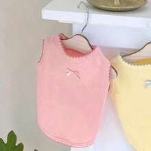 1pc Pet Vest Shirt, Cute Macaron Sleeveless Top, Solid Color, Soft & Breathable, Suitable For Teddy, Pomeranian, Bichon Frise, Small Dogs & Cats,Pink, Spring/Summer - Pink - View 2