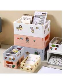 Large Capacity Multi Grid Desktop Organizer Box Minimalist Solid Color Thickened Pp Plastic Anti Slip Dustproof Stationery Sundries Storage Holder For Pen Eraser Student Office Back To School Supplies - multicolor - View 10