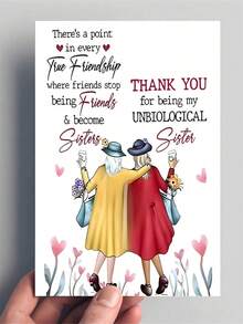 1pc Sarcastic BFF Birthday Card: "THANK YOU For Being My UNBIOLOGICAL Sister" - Coffee& Flowers Design For Bestie, Funny Friendship Gift With Envelope (Perfect For White Elephant) - multicolor - View 3