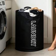 1pc Dirty Clothes Basket Storage Basket Large Capacity Soft Handle Dirty Clothes Storage Basket Foldable Storage Bucket Suitable For Bedrooms, Laundry Rooms, Home Furnishings Storage - Black - View 7