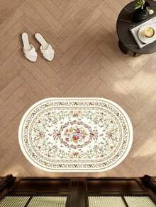 1pc Luxury European Oval Rug - Soft, Plush Floral Pattern, Oval Floral Rug, Decorative Carpet, Bedroom Decor, Small Rug, Carpet, Home Decor, Living Room Rug, Living Room Small Rug, Bedroom Rug, Living Room Home Decor, Outdoor Rug - A - View 7