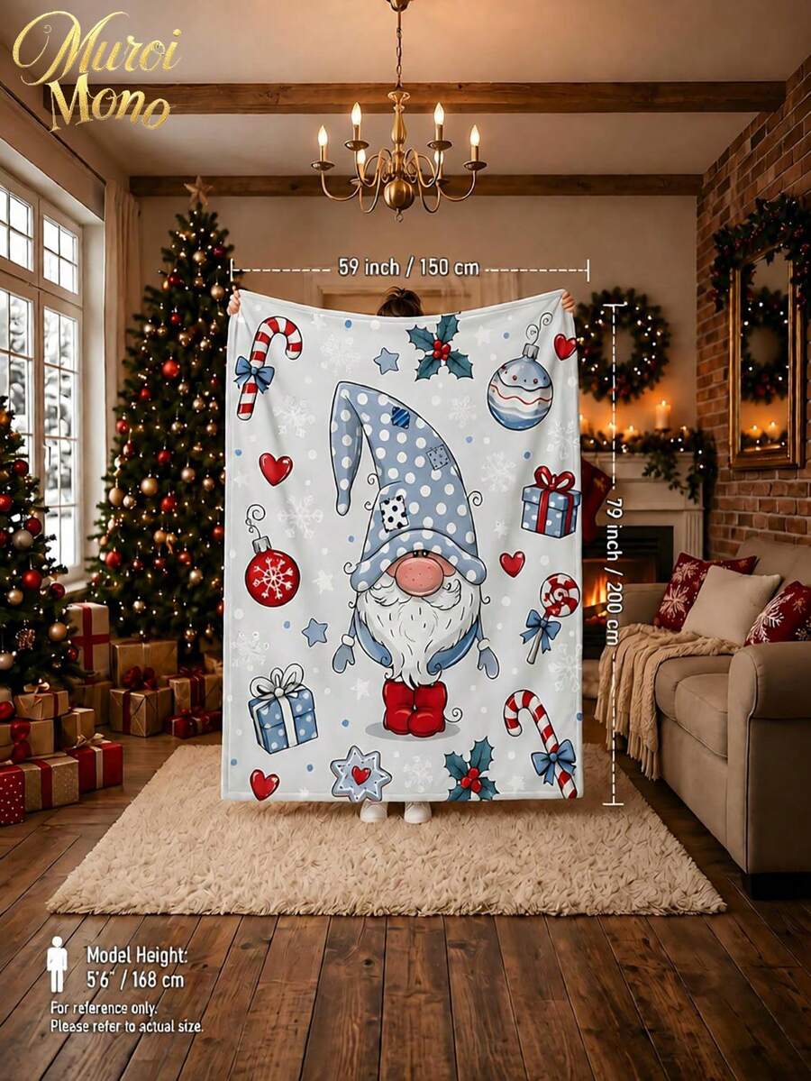 Muroi Mono 1pc Christmas Pattern Blanket, Made Of Flannel Material, Is Soft And Comfortable. It Is Suitable For Beds, Living Rooms And Sofas. It Is Suitable For All Seasons And Is An Excellent Choice For Daily Decorations, Home Decorations And Christmas Gifts. - Christmas - View 1