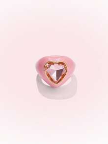 Popjeli Love Drip Oil Diamond Niche Personalized Ring - Pink - View 2