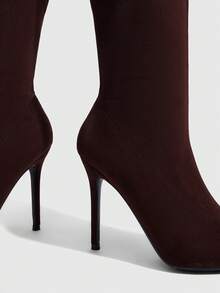 CUCCOO SZL Elegant Women's Pointed Toe Stiletto Heel Knee Boots In Dark Brown Faux Suede Fall Boots - Dark coffee - View 5