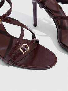 CUCCOO SZL Double Transparent Strap Slim Heel Sandals, Commuter Workplace Model - Brown - View 9