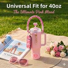 1Pc Double‑Layer Portable Handle Strap, Color‑Block Water Bottle Lanyard Accessory, Bottle Decor Ornament Fit For 20‑40oz Tumbler, For Gym, Camping And Outdoor Activities Use - Multicolor - View 6